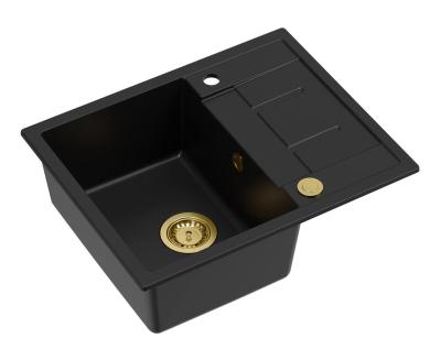 Quadri Dalton fekete gránit mosogatótálca csepegtetővel 62x50cm arany dugóval 1208967568