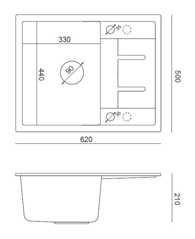 Quadri Dalton fekete gránit mosogatótálca csepegtetővel 62x50cm arany dugóval 1208967568