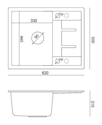 Quadri Dalton antracit gránit mosogató csepegtetővel 62x50cm arany dugóval 1208967571