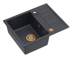 Quadri Dalton antraciet graniet opbouw spoelbak met afdruipvlak 62x50cm met koperen plug 1208967572