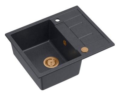 Quadri Dalton antraciet graniet opbouw spoelbak met afdruipvlak 62x50cm met koperen plug 1208967572