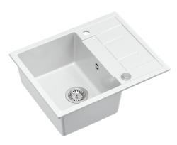 Quadri Dalton witte granieten opbouw spoelbak met afdruipvlak 62x50 cm met roestvrijstalen plug 1208967573
