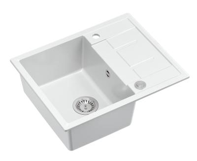 Quadri Dalton witte granieten opbouw spoelbak met afdruipvlak 62x50 cm met roestvrijstalen plug 1208967573