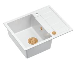 Quadri Dalton fehér gránit mosogatótálca csepegtetőfelülettel, 62x50cm, réz dugóval 1208967575