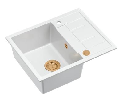 Quadri Dalton fehér gránit mosogatótálca csepegtetőfelülettel, 62x50cm, réz dugóval 1208967575