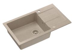 Quadri Sutton XL beige zand granieten inbouw spoelbak 78x45cm met afdruipvlak omkeerbaar met beige plug 1208967577