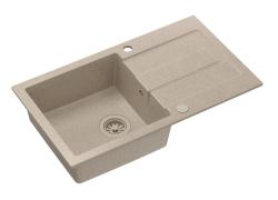 Quadri Sutton bézs homok gránit mosogató 78x45 cm csepegtető felülettel, megfordítható, bézs dugóval 1208967579