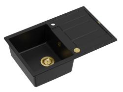 Quadri Sheffield Fekete Gránit Mosogató 78x50cm Csepegtetővel és Arany Dugóval - 1208967581