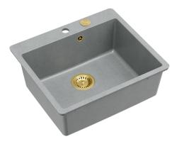 Quadri Sheffield Szürke Gránit Felületre Szerelhető vagy Laposan Beépíthető Mosogató 57x50 cm Csaptelep Hellyel és Arany Dugóval - 1208967582