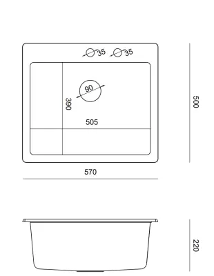 Quadri Sheffield Szürke Gránit Felületre Szerelhető vagy Laposan Beépíthető Mosogató 57x50 cm Csaptelep Hellyel és Arany Dugóval - 1208967582