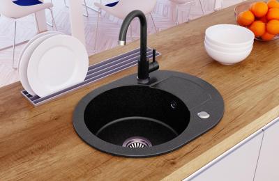 Quadri London Antraciet Granieten Ronde Spoelbak met Afdruipgedeelte 585x460mm Omkeerbaar - 1208967585