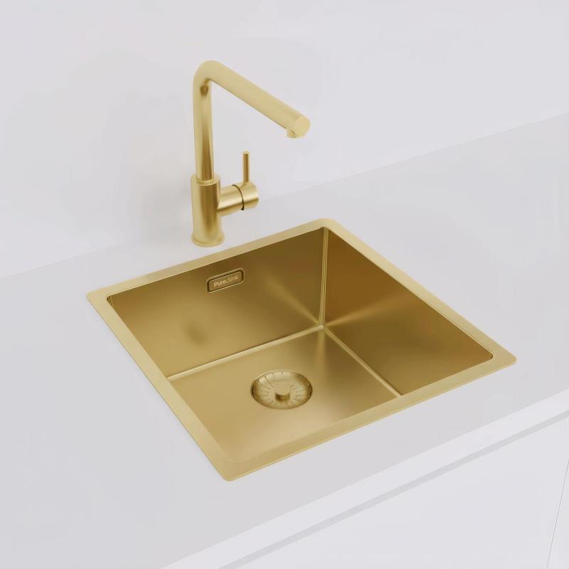 Pure.Sink Prestige mosogató 40x40 cm PVD Arany 10 mm rádiusz beépíthető, süllyesztett és felépített PPG4040-60.