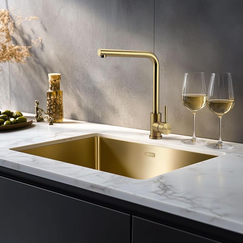 Pure.Sink Prestige mosogató 40x40 cm PVD Arany 10 mm rádiusz beépíthető, süllyesztett és felépített PPG4040-60.