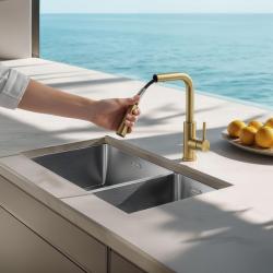 Pure.Sink Elite Steel Spark-S konyhai csaptelep PVD csiszolt arany kihúzható kifolyóval PS8041-60