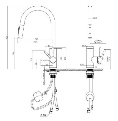 Pure.Sink Elite Steel Stream-S konyhai csaptelep Matt fekete kihúzható kifolyóval PS8045-10