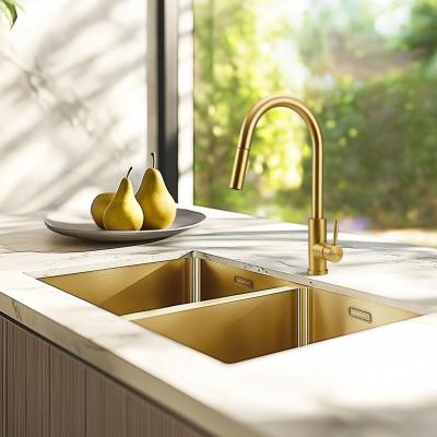 Pure.Sink Elite Steel Stream-S konyhai csaptelep PVD kefélt arany kihúzható kifolyóval PS8045-60