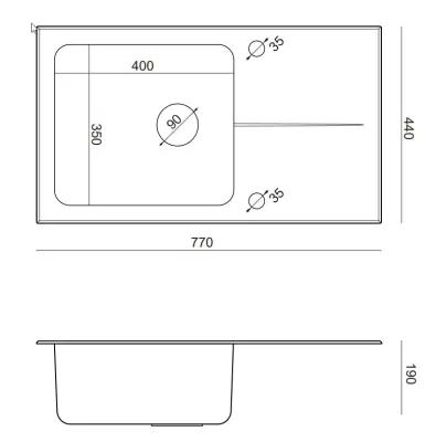 Quadri Glazz Set met Keukenkraan és Beépíthető RVS Mosogató Fekete Üveg Csepegtetővel - 77x44cm Megfordítható - 1208967734
