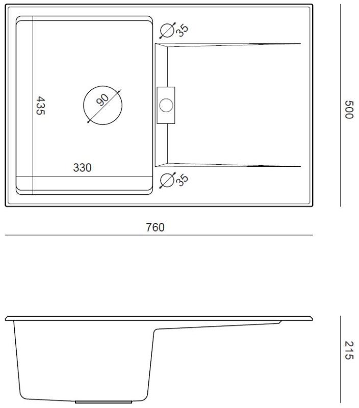 Quadri Minton Gránit Felépítmény Antracit Mosogató 76x50cm Csepegtetővel Fordítható és Rozsdamentes Acél Dugóval - 1208967744
