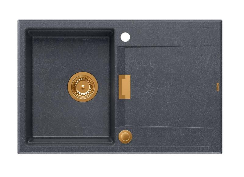 Quadri Minton Gránit Felépítmény Antracit Mosogató 76x50cm Csepegtetővel, Megfordítható és Réz Dugóval - 1208967746