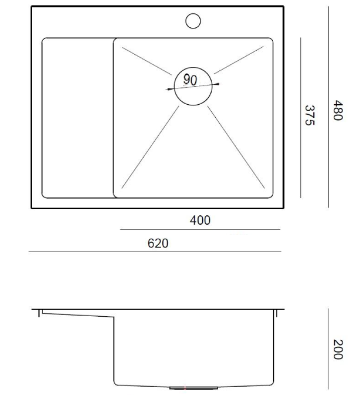 Aquadesign Clara Mosogató Rozsdamentes Acél Jobb Oldali Tálca 62x48cm Felépítés vagy Síkbeépítés Csepegtetővel, Csaptelep Helyével és Rozsdamentes Acél Dugóval - 1208967755