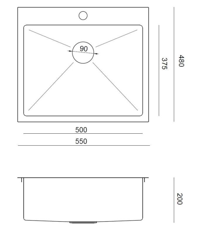Aquadesign Clara Rozsdamentes Acél Mosogató 55x48cm Ráépíthető vagy Síkba Építhető Csaptelephellyel és Rozsdamentes Acél Dugóval - 1208967756