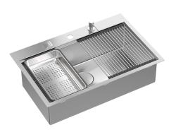 Aquadesign Vesta Rozsdamentes Acél Mosogató 76x49cm Felületi és Síkbeli Beépítés Kihajtott Csaptelephellyel, Rozsdamentes Acél Dugóval és Kiegészítőkkel - 1208967762