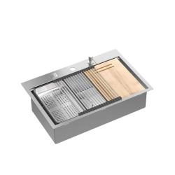 Aquadesign Vesta Rozsdamentes Acél Mosogató 76x49cm Felületi és Síkbeli Beépítés Kihajtott Csaptelephellyel, Rozsdamentes Acél Dugóval és Kiegészítőkkel - 1208967762