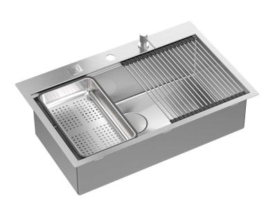 Aquadesign Vesta Rozsdamentes Acél Mosogató 76x49cm Felületi és Síkbeli Beépítés Kihajtott Csaptelephellyel, Rozsdamentes Acél Dugóval és Kiegészítőkkel - 1208967762
