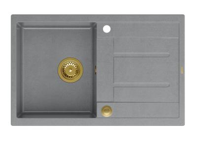 Quadri Sheffield Szürke Gránit Beépített Mosogató 78x50cm Csepegtetővel és Arany Dugóval - 1208967764