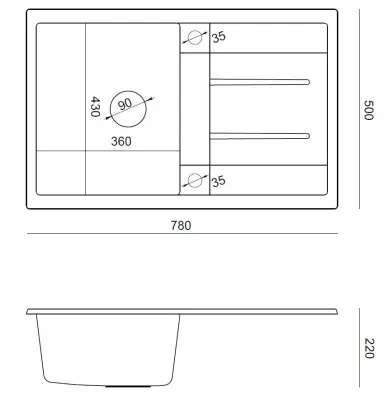 Quadri Sheffield Szürke Gránit Beépített Mosogató 78x50cm Csepegtetővel és Arany Dugóval - 1208967764
