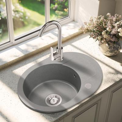 Quadri London Szürke Gránit Kör Alakú Mosogató Lecsepegtetővel és Rozsdamentes Acél Dugóval 585x460mm Megfordítható - 1208967772