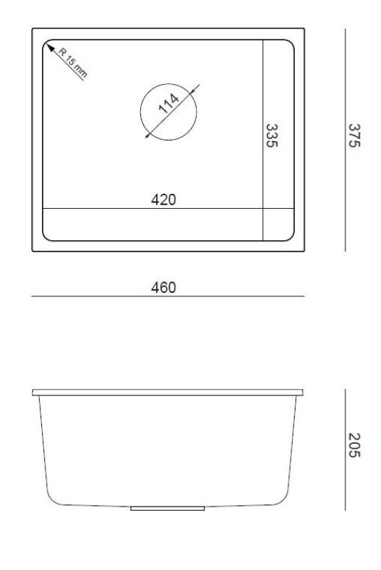 Quadri Elston Szürke Gránit Alsós Mosogató 420x335mm Rozsdamentes Acél Dugóval 1208967775