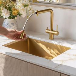 Quadri Ellesmere Keukenmengkraan PVD Goud 3-weg met extra aansluiting voor gefilterd water 1208967781Quadri Ellesmere Konyhai keverőcsaptelep PVD Arany 3-utas extra csatlakozással szűrt víz