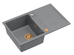 Quadri Sheffield Szürke Gránit Mosogató 78x50cm Csepegtetővel és Réz Dugóval - 1208967791