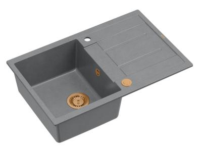 Quadri Sheffield Szürke Gránit Mosogató 78x50cm Csepegtetővel és Réz Dugóval - 1208967791
