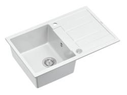 Quadri Sheffield Fehér Gránit Mosogató 78x50cm Csepegtetővel és Rozsdamentes Acél Dugóval - 1208967798