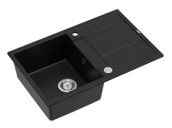 Quadri Sheffield Fekete Gránit Mosogató 78x50cm Csepegtetővel és Rozsdamentes Acél Dugóval - 1208967805