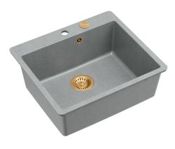Quadri Sheffield Szürke Gránit Mosogató Tálca vagy Süllyesztett Beépítés 57x50 cm Csaptelep Bankkal és Réz Dugóval - 1208967809
