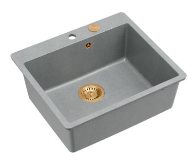 Quadri Sheffield Szürke Gránit Mosogató Tálca vagy Süllyesztett Beépítés 57x50 cm Csaptelep Bankkal és Réz Dugóval - 1208967809