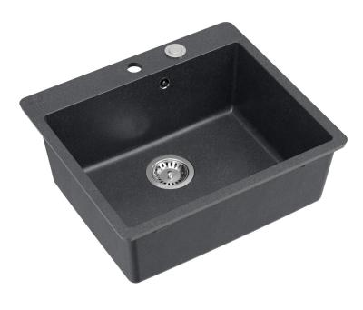 Quadri Sheffield Antraciet Graniet Aanrechtblad of Vlakke Inbouw Spoelbak 57x50 cm met Kraangatbank en RVS Plug - 1208967811