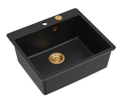 Quadri Sheffield Antraciet Granit Felületre vagy Síkba építhető Mosogató 57x50 cm csapkivezetéssel és Réz Dugóval - 1208967814