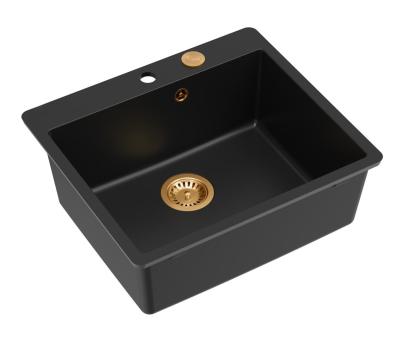 Quadri Sheffield Antraciet Granit Felületre vagy Síkba építhető Mosogató 57x50 cm csapkivezetéssel és Réz Dugóval - 1208967814