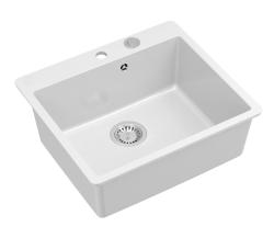 Quadri Sheffield Fehér Gránit Fedett vagy Süllyesztett Mosogató 57x50 cm Csaptelephellyel és Rozsdamentes Acél Dugóval - 1208967815