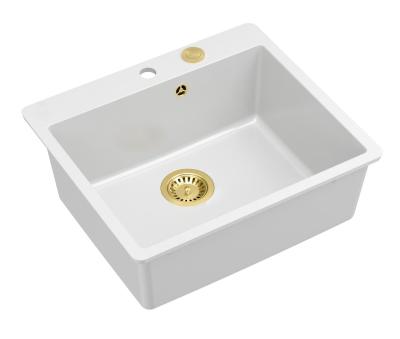 Quadri Sheffield Fehér Gránit Felületi vagy Süllyesztett Mosogató 57x50 cm Csaptelephellyel és Arany Dugóval - 1208967817
