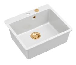 Quadri Sheffield Fehér Gránit Felületi vagy Beépíthető Mosogató 57x50 cm Csaptelepszigettel és Réz Dugóval - 1208967818