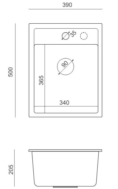 Quadri Londen Gránit Szürke Mosogató 39x50 cm Kifolyónyílással beépítve - 1208967844