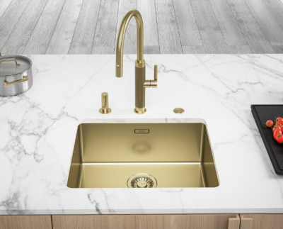 Franke Mythos Masterpiece Keuken Kraan Goud met J-uitloop en Uittrekbare Sproeikop - 115.0711.558