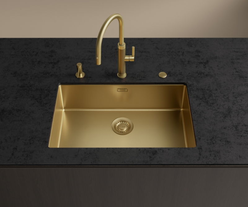 Franke Mythos Masterpiece Keuken Kraan Goud met J-uitloop en Uittrekbare Sproeikop - 115.0711.558