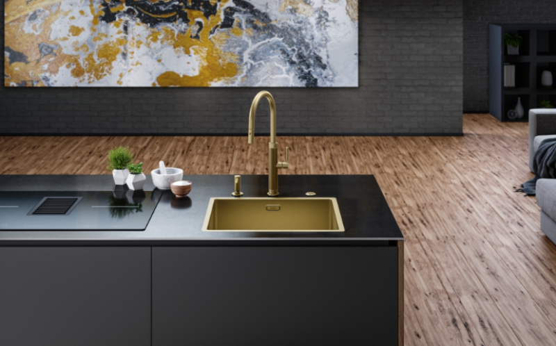 Franke Mythos Masterpiece Keuken Kraan Goud met J-uitloop en Uittrekbare Sproeikop - 115.0711.558