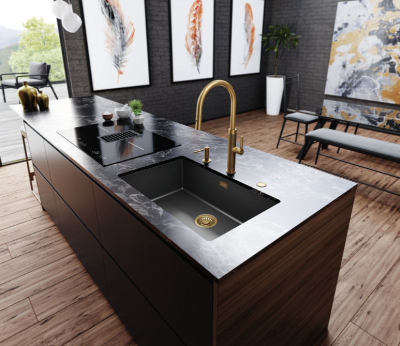 Franke Mythos Masterpiece Keuken Kraan Goud met J-uitloop en Uittrekbare Sproeikop - 115.0711.558